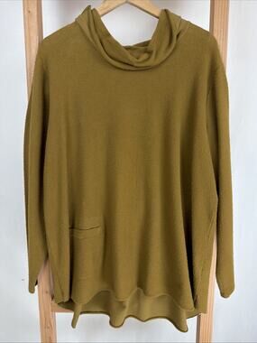 NWT Fenini Mustard High Low Cowl Neck Cotton Blend Top #0989 Size S